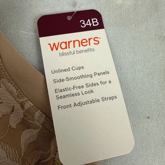 Warners Blissful Benefits Womens Underarm Smoothing T Shirt Bra Unlined Lace 34B - Picture 5 of 7